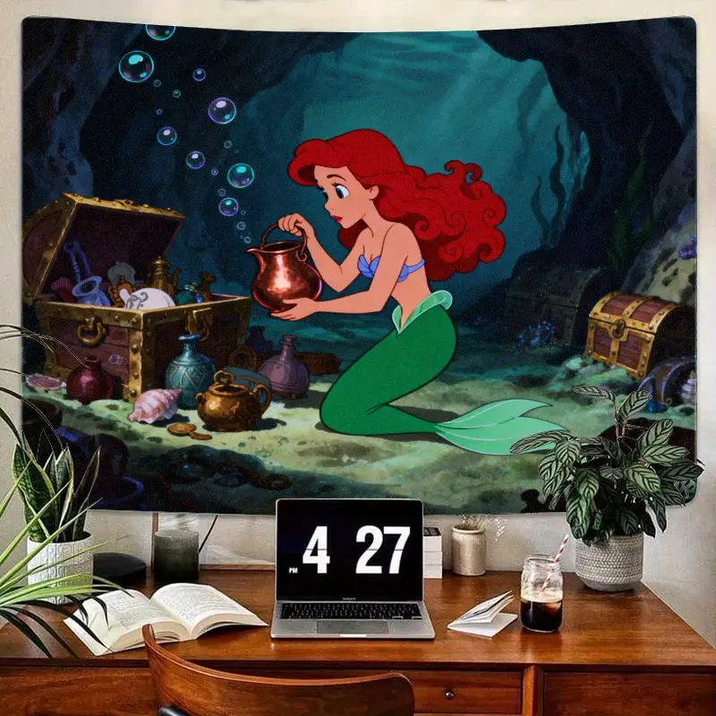 

1PC Disney Little Mermaid Ariel Tapestry, Underwater Treasure Scene Wall Art for Girls Kids Bedroom Living Room Dorm Decor Gift