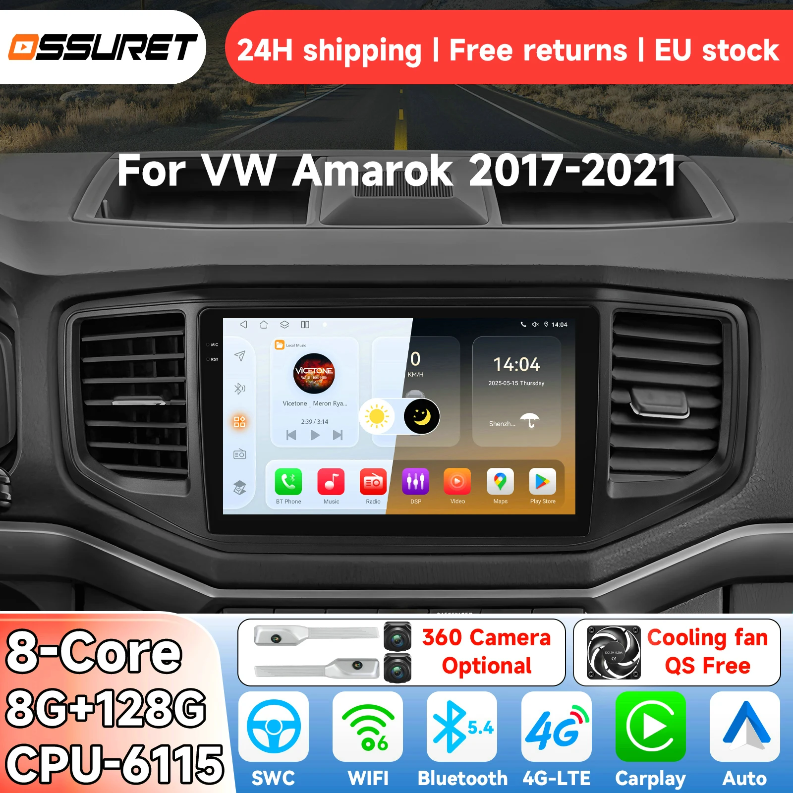 OSSURET Android14 Autoradio per Volkswagen VW Amarok 1 2017 - 2021 Sistema intelligente Carplay auto Lettore multimediale video GPS 4G 6115