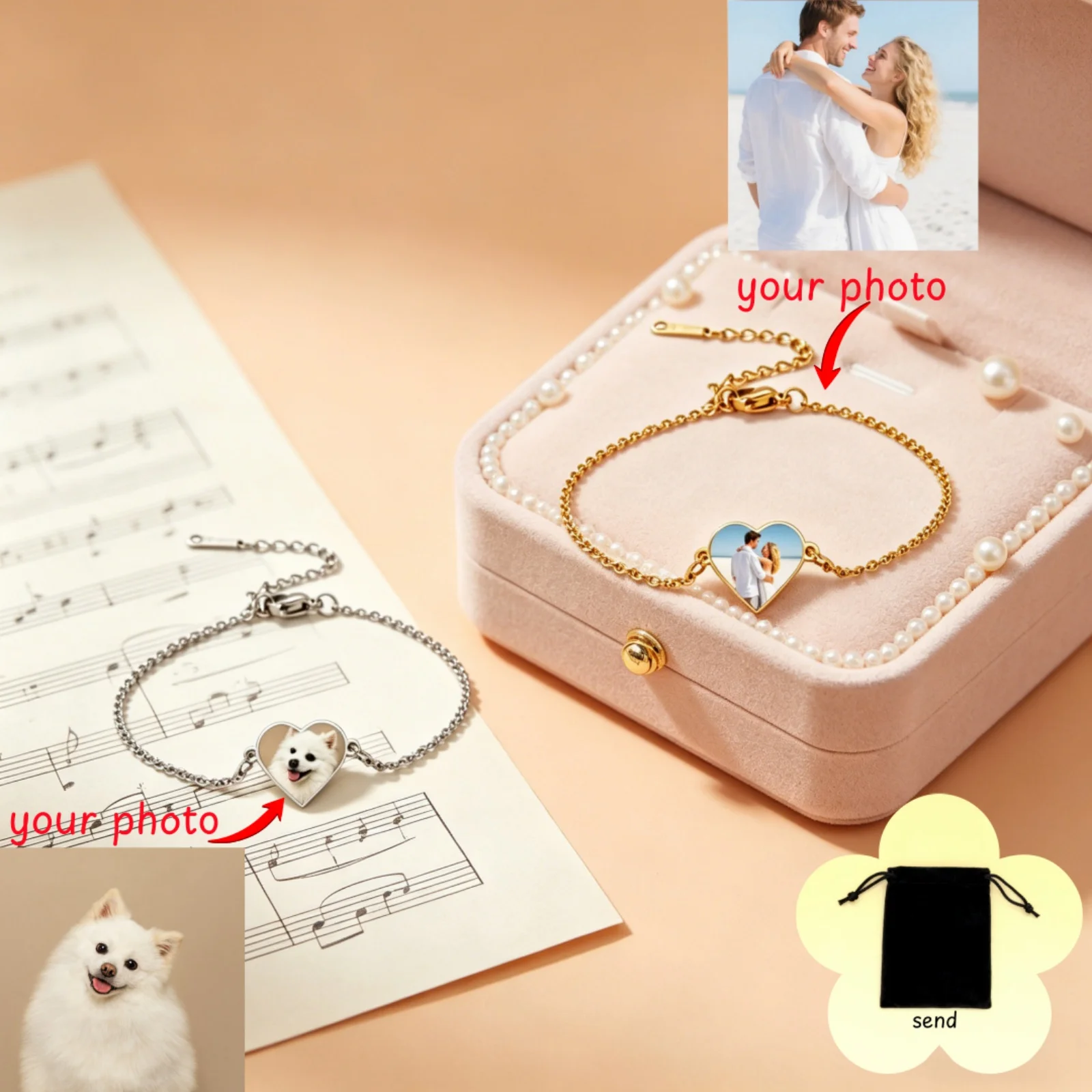 Customized Photo Color Printed Love Bracelet Stainless Steel Couple Image Love Bracelet Valentine's Day Gift