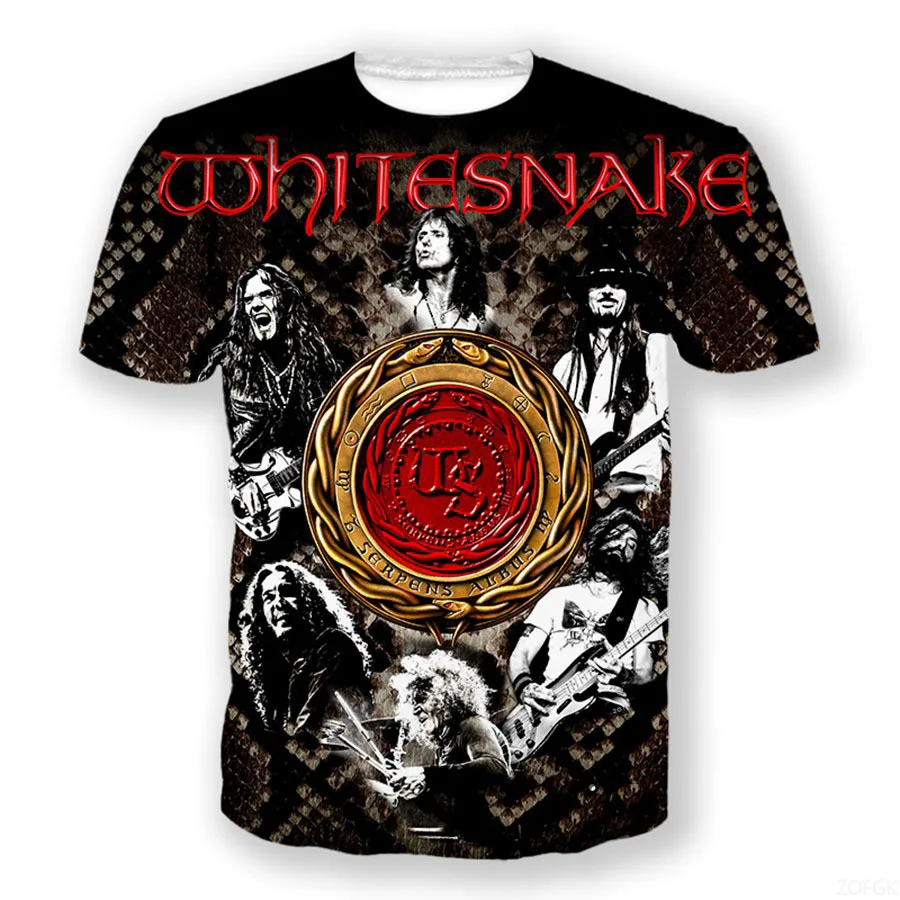 

Men's 3D Rock Band White Snake Printed T-shirt Fashion Short Sleeve Children's Hip Hop Top T-shirt Punk