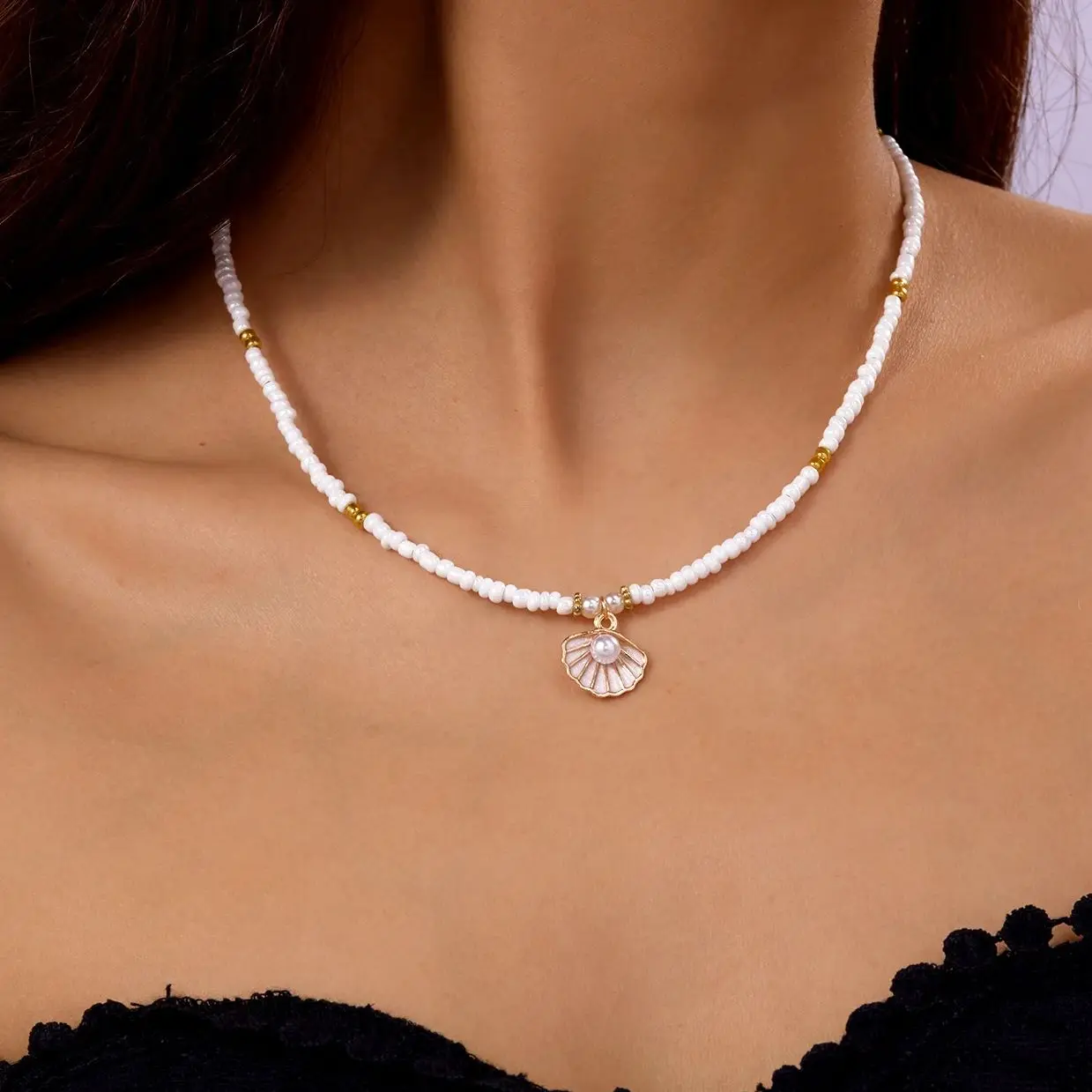 Bohemian Handmade Perlen Kette Mode Halsketten für Frauen Einfache Metall Shell Anhänger Halsketten Party Schmuck Geschenke
