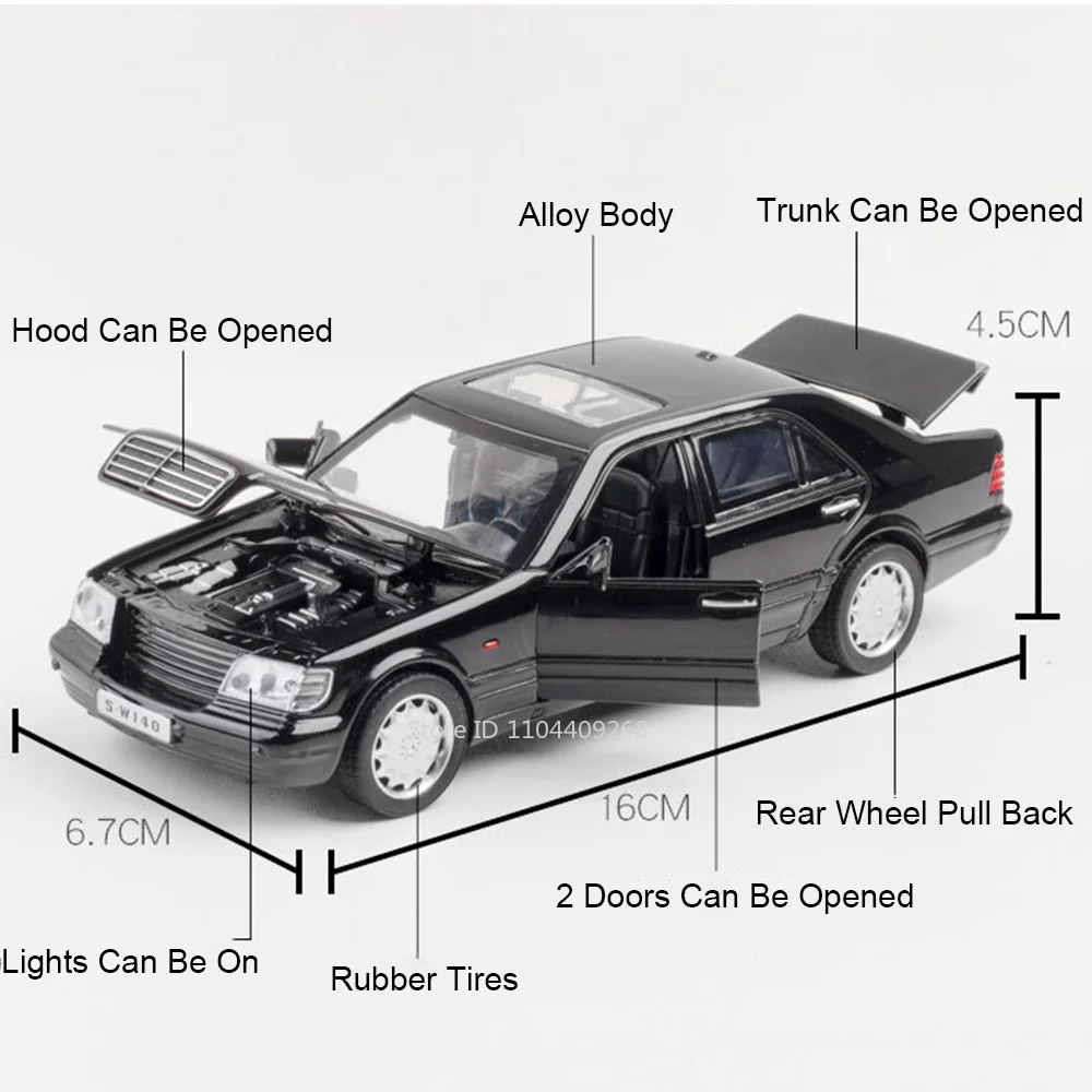 1:32 Scale S-W140 S400L Toy Car Model Diecast Metal High Simulation Models Sound Light Pull Back Vehicles Boys Birthday Gifts
