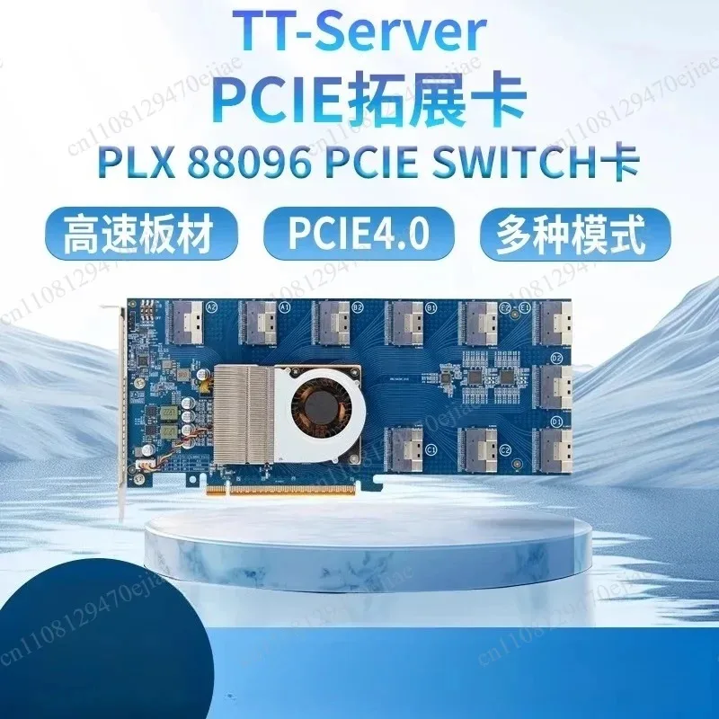 PLX88096 PCIe 4.0 x16 Expansion Card with SFF-8654 - No Motherboard Bifurcation Required Switch Riser