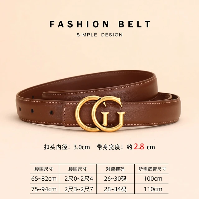 Black Belt for Women Made of Cowhide Leather; Versatile Accessory with a High-End Feel; New Design with a Sense of Style; for Ni 6