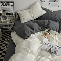 Funda nórdica + funda de almohada de doble color de 3 piezas, juego de cama, dormitorio o habitación de invitados suave y transpirable (sin núcleo)