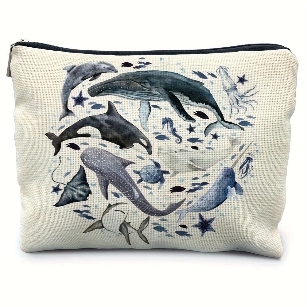 A Ocean Animal Makeup Bag - Cute Multi-functional Zipper Bag for Women, Jewelry Storage Bag, Perfect Travel Zipper Small Storage
