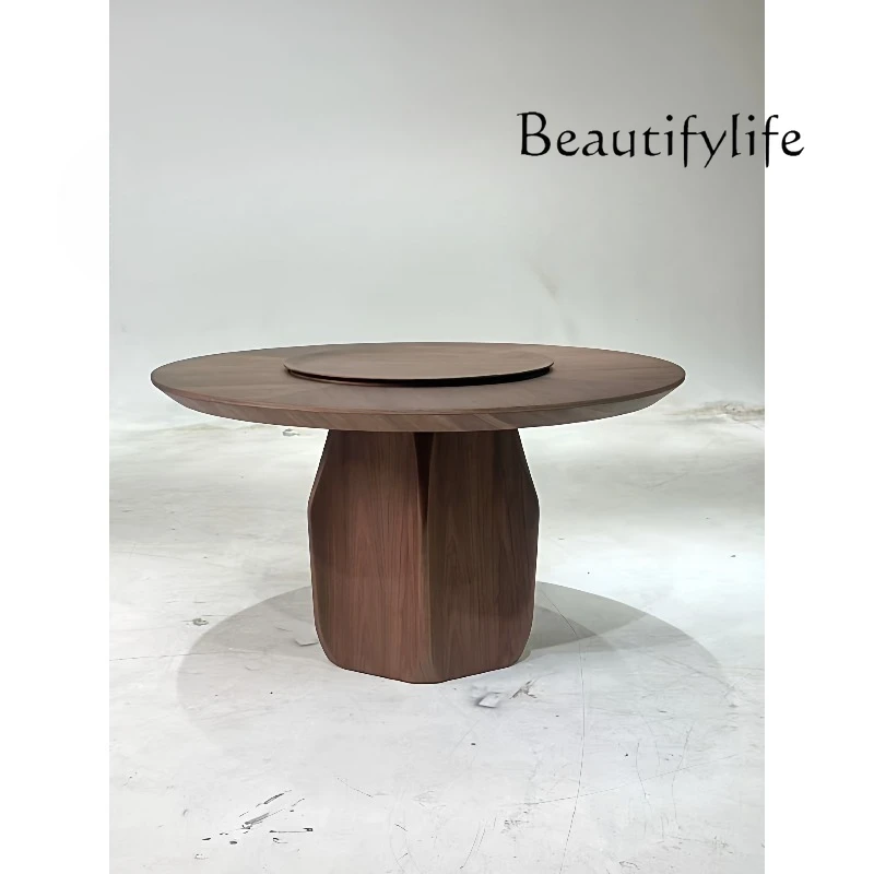 

Medieval style designer household North American black walnut turntable round table retro style walnut round dining table