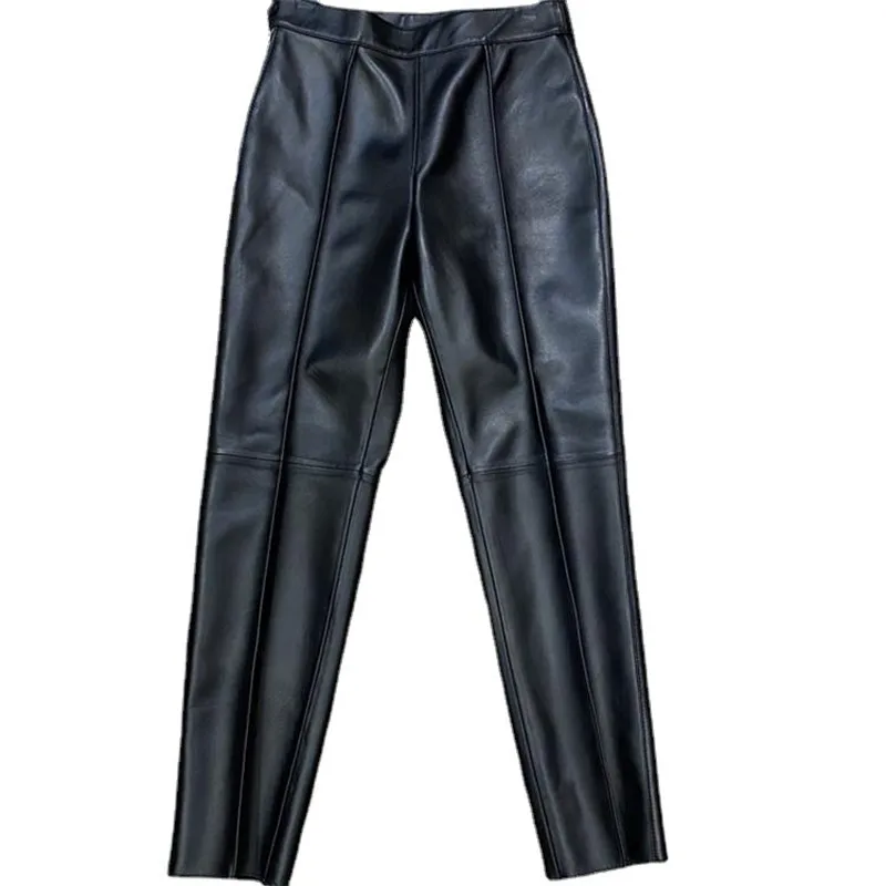 

Women's Sheepskin Pants, OL Genuine Leather Pants, Ankle Length, Slim Casual Leather Pants, Spring, Autumn