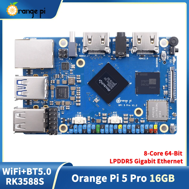 Orange Pi 5 Pro 16GB RAM Rockchip RK3588S 8-rdzeniowy 64-bitowy procesor LPDDR5 Gigabit Ethernet WiFi + pojedyncza płyta BT5.0 BLE SBC dla PC