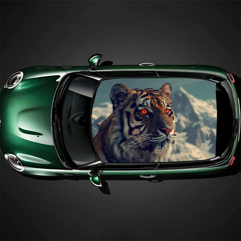 Red Eyed Tiger Animal Mountain Car Roof Sticker Wrap Racing SUV Auto Accessories Packaging PVC Car Hood Graphic Decal Decoration