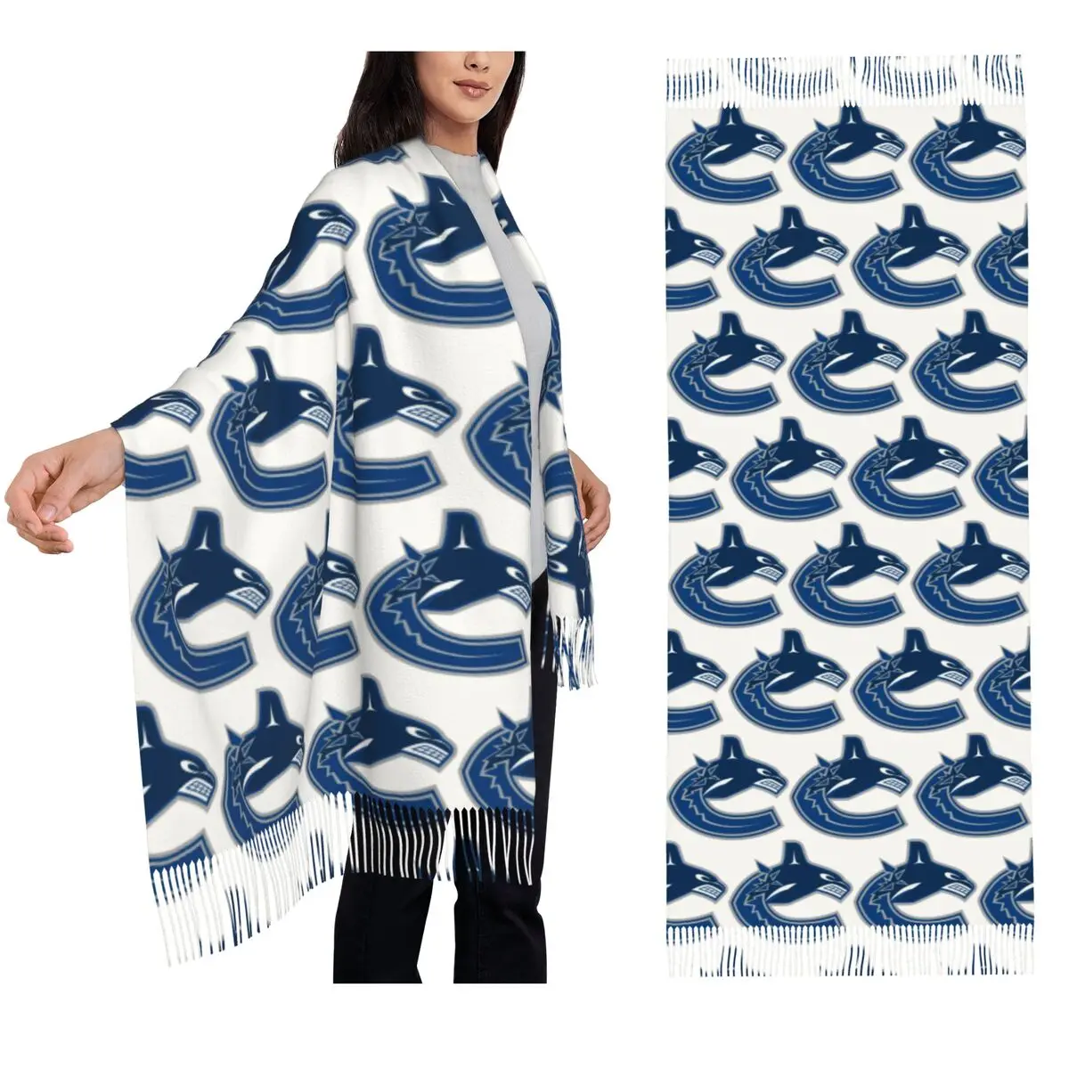 Eel Hockey Vancouver Canucks Merch Scarf Tassel Scarves for Women Soft Warm Shawls and Wraps Long Fall Winter Shawl Wrap