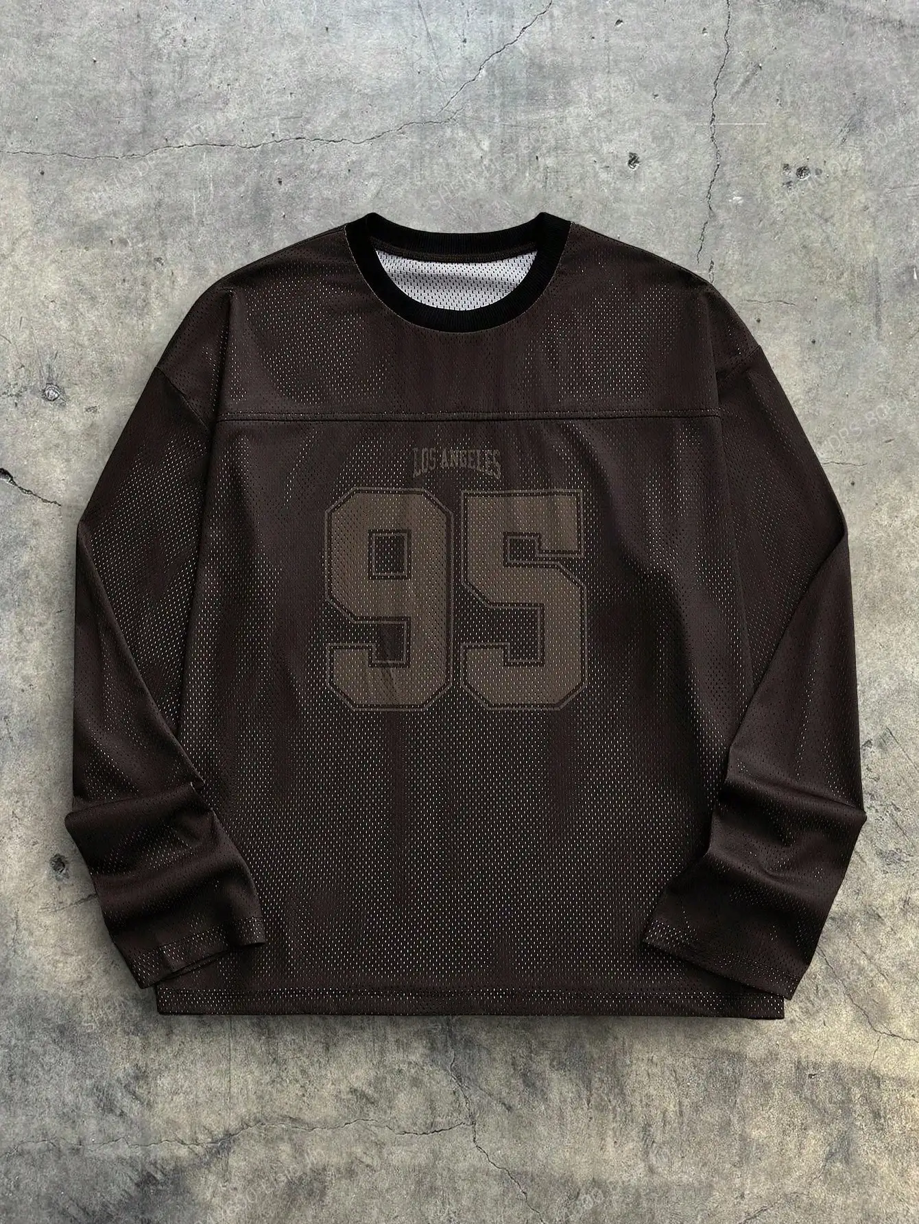 

Men's Loose Fit Mesh Long Sleeve Crew Neck Top with Numeric Print