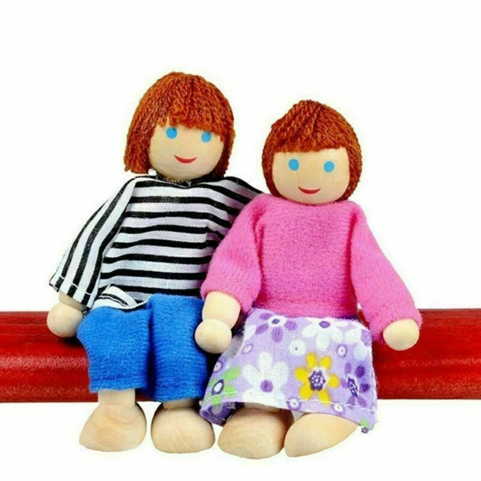 Small Wooden Toys Set Dollhouse People Family Dolls Figures Dressed Characters Wooden Dollhouse Family Set Of 7 Mini People