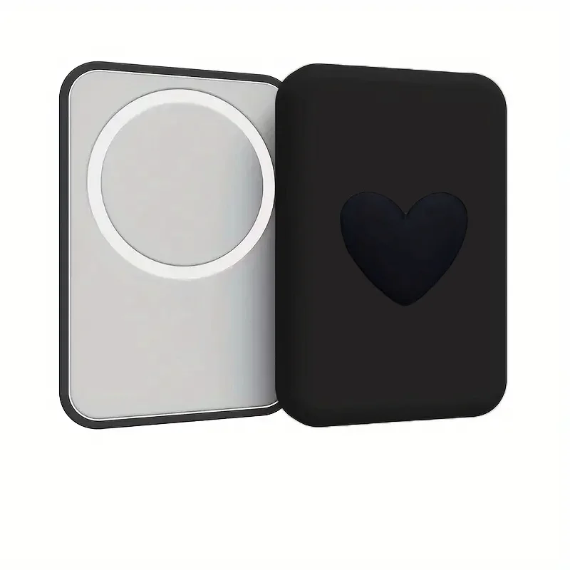 3D Pink Love Heart For Apple Magsafe External Battery Case Wireless Magnetic Battery Cover Black All-inclusive Shockproof Soft