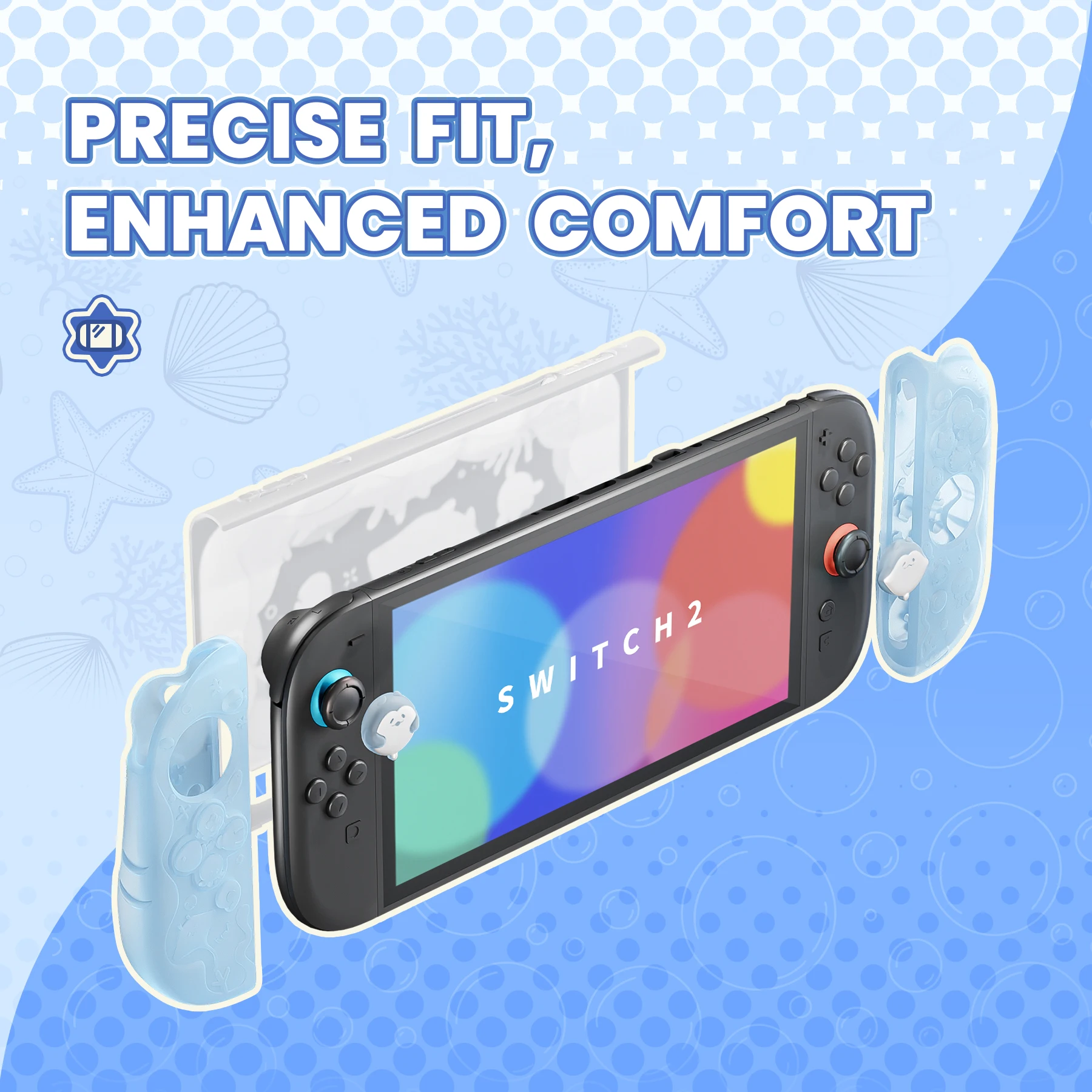 Etui ochronne PlayVital do Nintendo Switch 2, seria Kawaii Ocean Whisper, twarda obudowa z możliwością dokowania + silikonowe nakładki na Switch2 — zdjęcie produktu 4