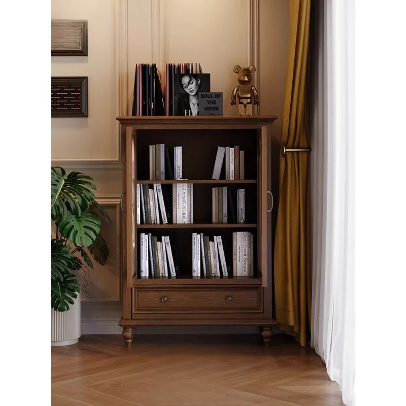 American wine cabinet, TV side cabinet, living room solid wood retro sofa side storage, bucket , small vertical