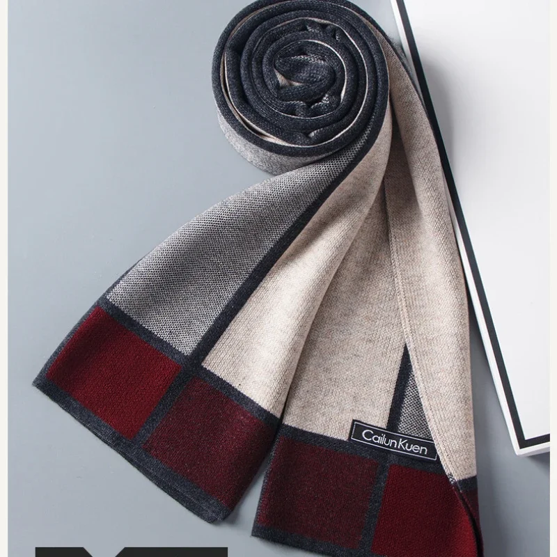 High Quality Fashion Design Wool Scarf Men Autumn Winter Thick Warm Soft Muffler Male Plaid Knit Cashmere Business Scarf Gents