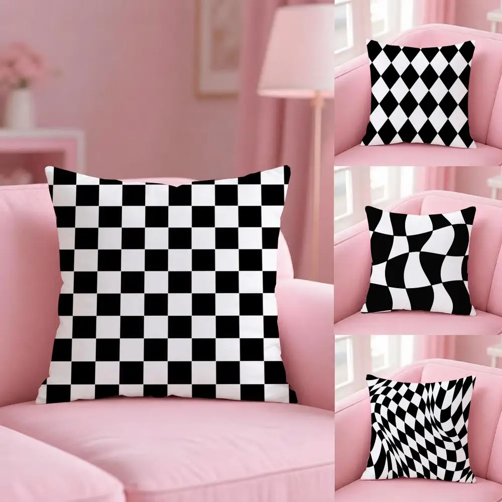 Black and white check pattern Cushion Cover Soft Plush Pillowcase Double Side Cozy Cushion Cover Aesthetic Sofa Home Decor Gift
