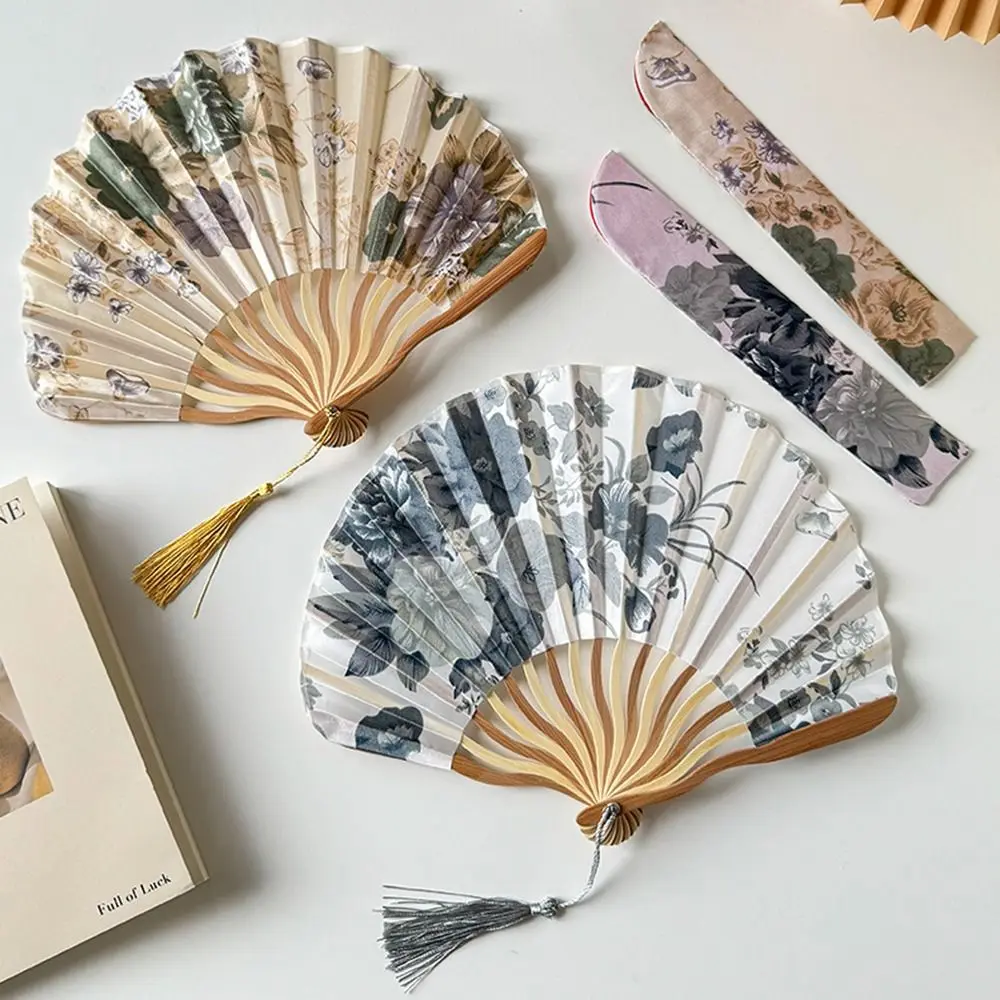 Dance Props Chinese Style Silk Folding Fan Flower Classical Handheld Fan Elegant Photo Prop Tassel Folding Fan Hanfu Accessories