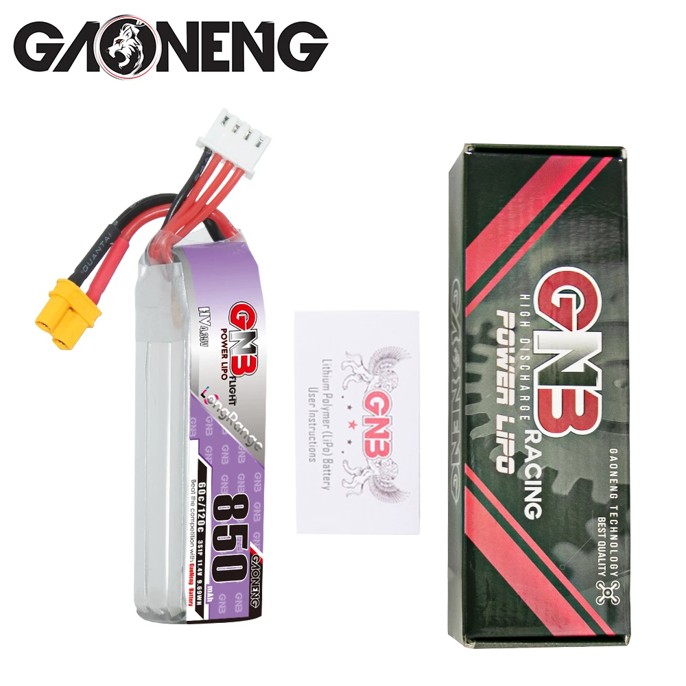 Gaoneng GNB 850mAh 7.6V/2s 11.4V/3s 15.2V/4s 60C HV Lipo Battery With XT30XT60 Plug For Happymodel FPV Racing Cine Whoop BetaFPV