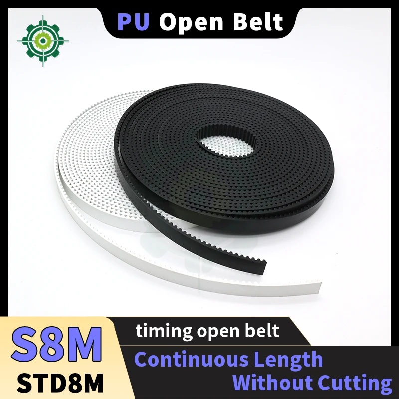 S8M Open Timing Belt PU Black White Green S8M Open Belt Width20mm 30mm 40mm 50mm S8M Polyurethane Belt S8M Open Synchronous Belt