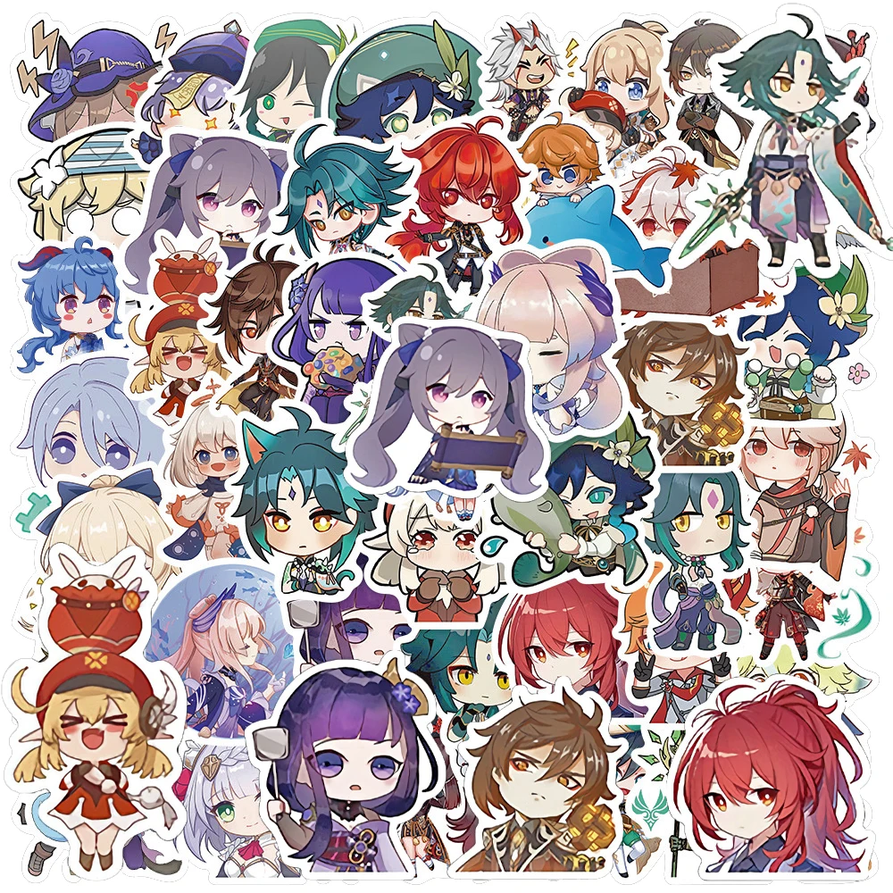 50-Piece Set Of New Game Anime Genshin Impact Exquisite Decal Stickers Lisa Keqingxiao Personalized Graffiti Diy Stickers