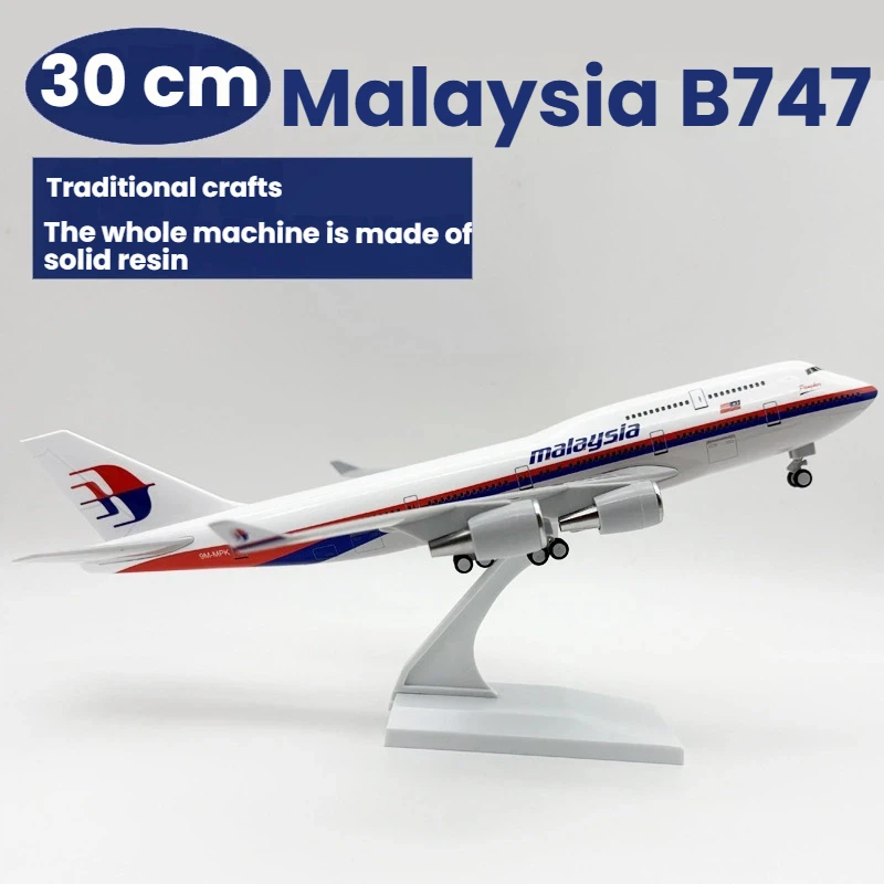 

30cm B747 Malaysia Airplane Model Kits Resin Plane Model with Display Stand for Adult Aviation Gift or Display Decoration