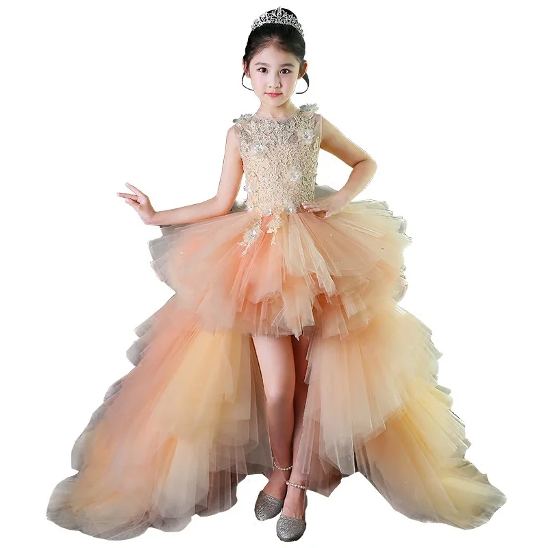 Girls' Princess Dresses 3-16 Y Flower Girl Evening Dresses Children Trailing Puffy Dress Clothes