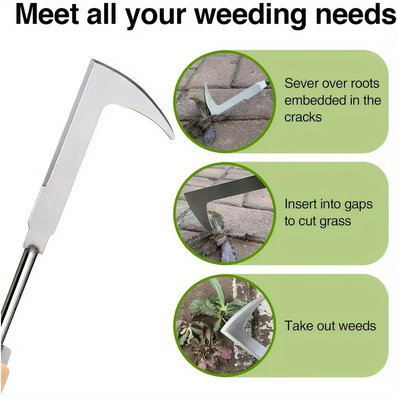 Multi Purpose Stainless Steel Weed Cleaner L Shaped 13.5 Inch Metal Handle Garden Tool for Terrace Driveway Machete Weeder
