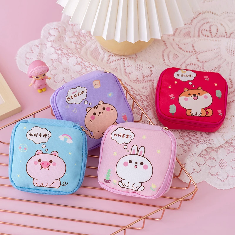 Women Girls Kawaii Cosmetic Makeup Tampon Napkin Pouch Storage Bag Coin Purse Sanitary Pads Bag Mini Data Cables Organizer