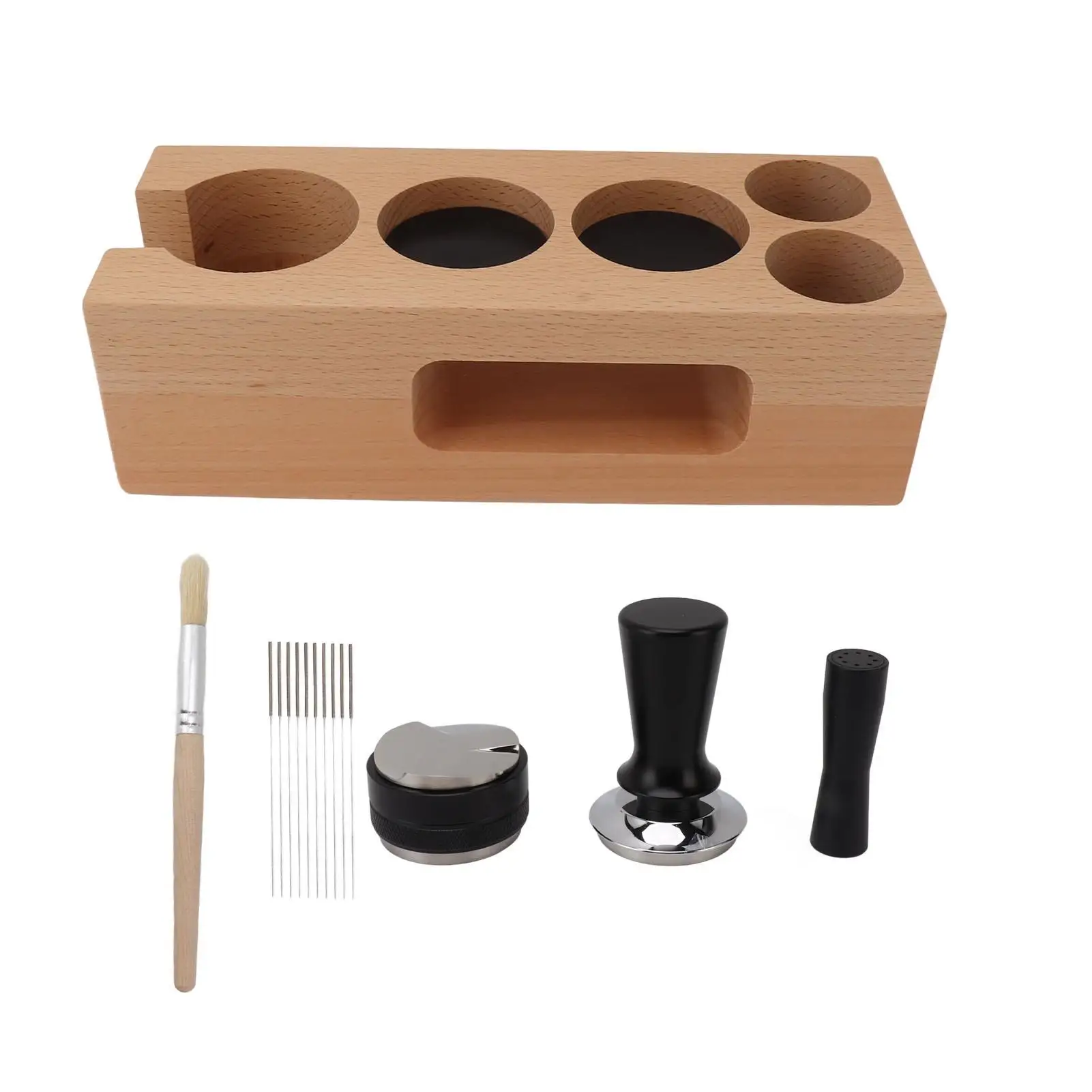 

51mm Wooden Coffee Tamper Station Kit with Holder & Powder Distributor for home Cafes