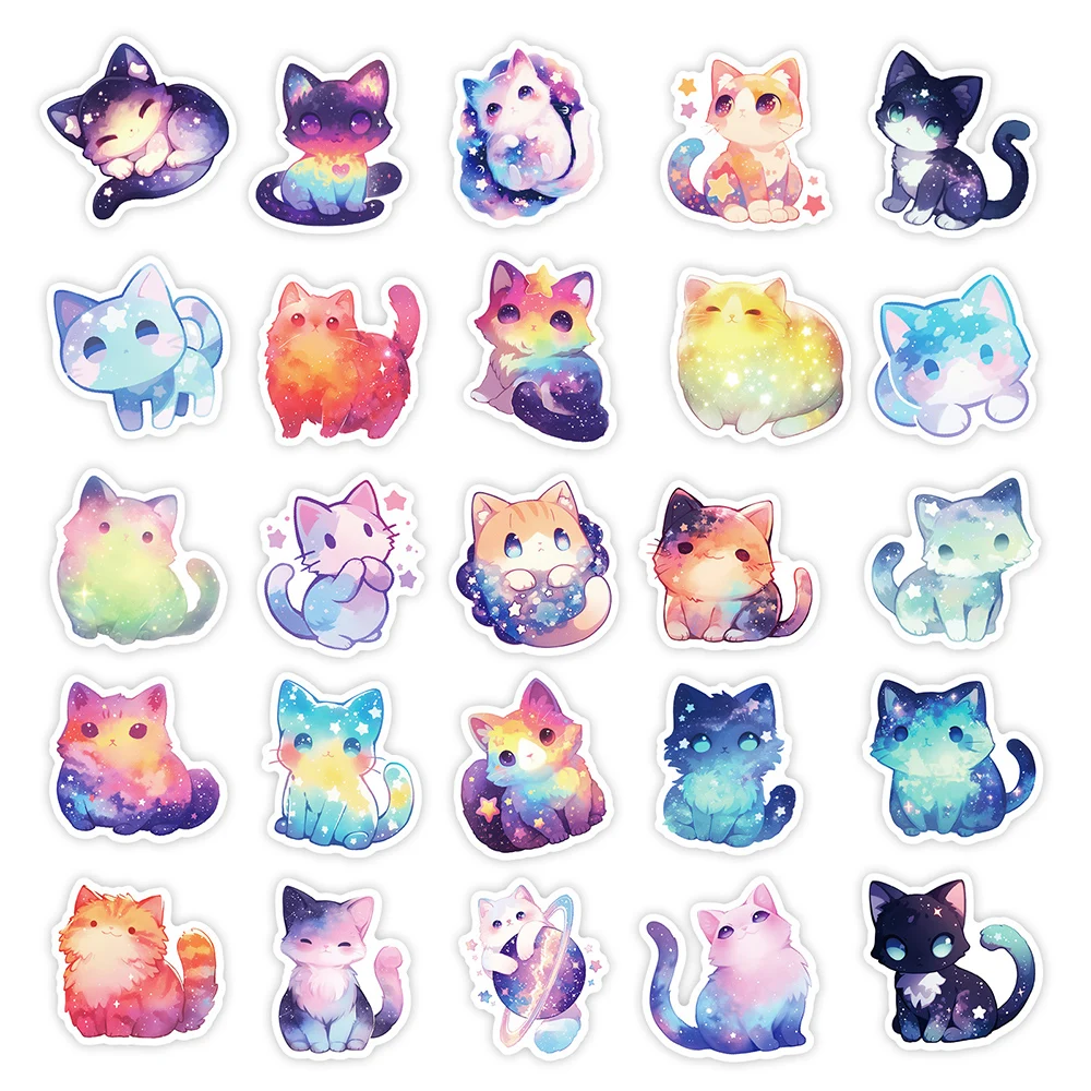 Starry Sky Cats Stickers, 10/30/50pcs Waterproof Decals