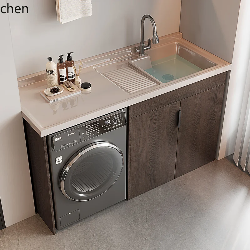 

HTT балконный шкаф для стиральной машины, встроенная доска для стирки, бассейн, барабан для умывальника из кварцевого камня, значимый другой шкаф