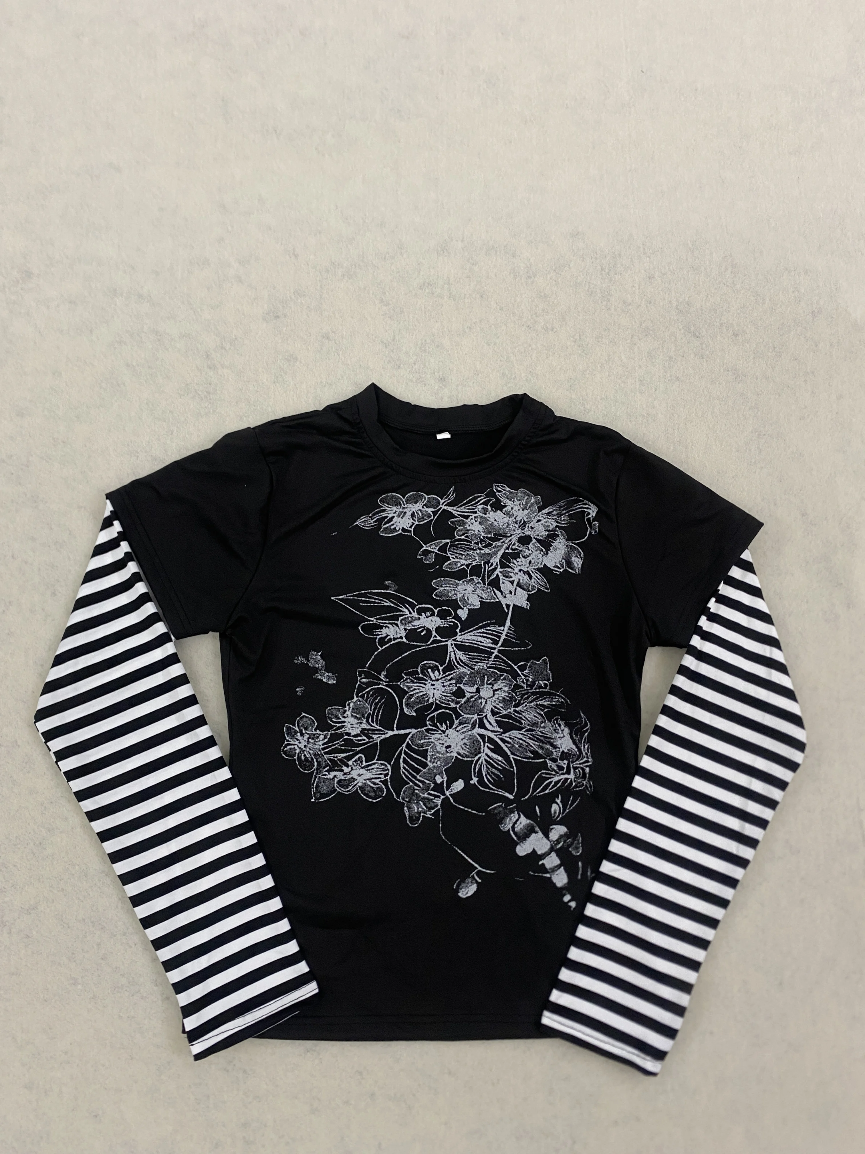 Subculture Millennium Style Black and White Striped Flower Stacked Spice Girls Long Sleeve T-shirt Top