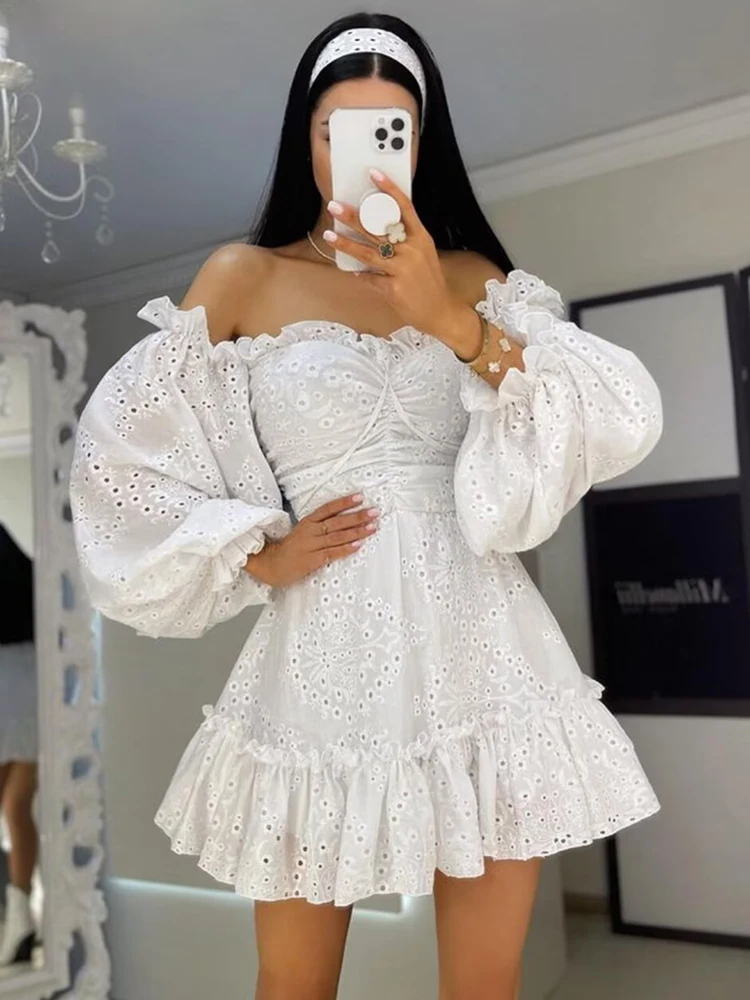 GypsyLady Off The Shoulder seksowna Mini sukienka bawełniana letnia elegancka drążą Ruffles Backless kobiety powołanie na co dzień sukienka damska