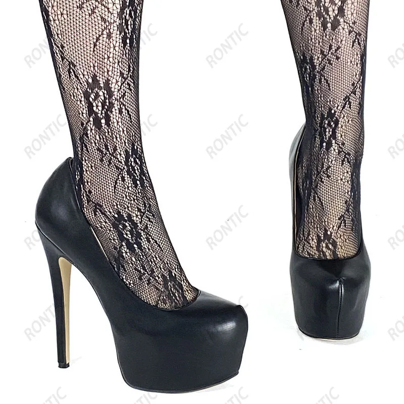 Rontic Free to Change Color Women Pumps Platform Faux Leather  Stiletto Heels Round Toe Elegant Black Dress Shoes US Size 5-20