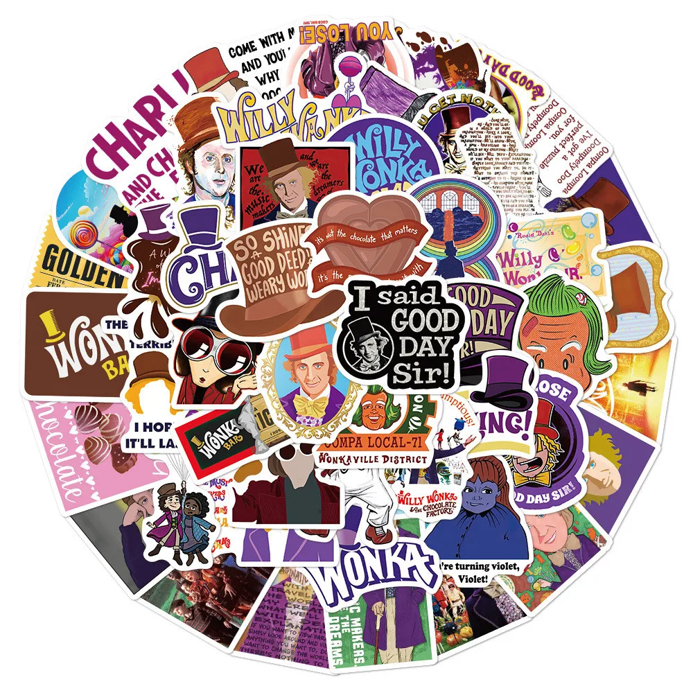 50 قطعة من ملصقات مصنع تشارلي والشوكولاتة - ديكور إبداعي عالي القيمة على طراز INS لحافظات الهاتف (متجر عوالم الرسوم المتحركة)