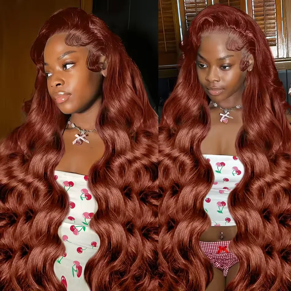 250% vague de corps brun rougeâtre 13x6 dentelle frontale perruque de cheveux humains vague d'eau brésilienne couleur 13x4 HD Transparent dentelle avant perruques