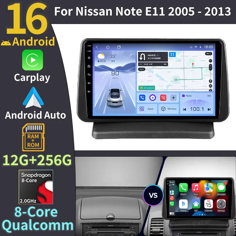 Android 16 Car Radio For Nissan Note E11 2005 - 2013 Wireless Carplay Android Auto 360 Camera Stereo Multimedia Video Player DSP