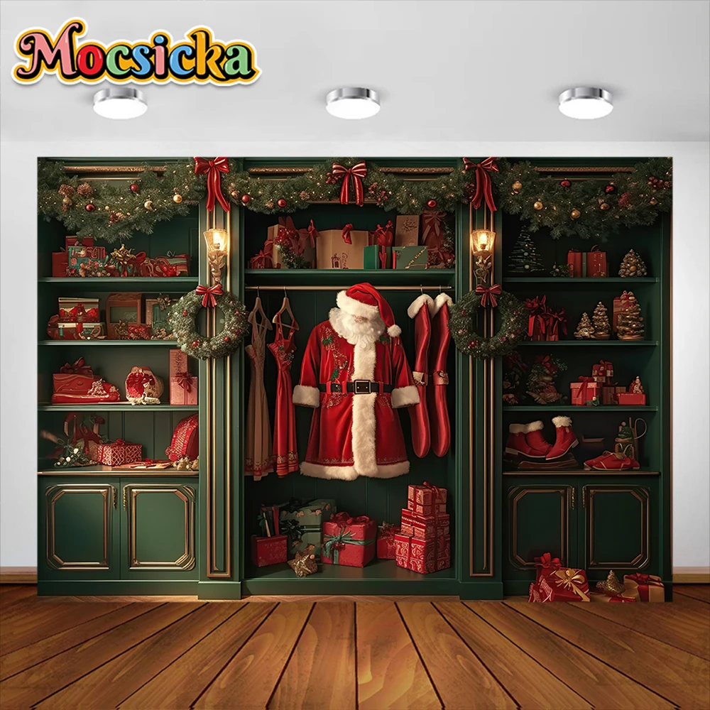 Christmas Photography Background Santa Wardrobe Cupboard Party Decoration Supplies Boy Girl Portrait Photo Backdrop Studio Props