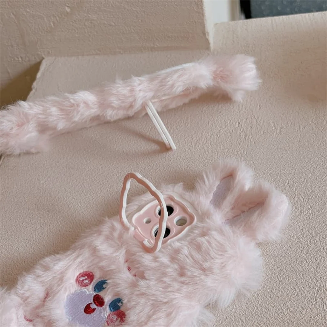 Japanese Funny Anime Cute Plush Rabbit Phone Case For iPhone 13 Mini 15 14 16 17 Pro Max Plus X Silicone Phone Cover