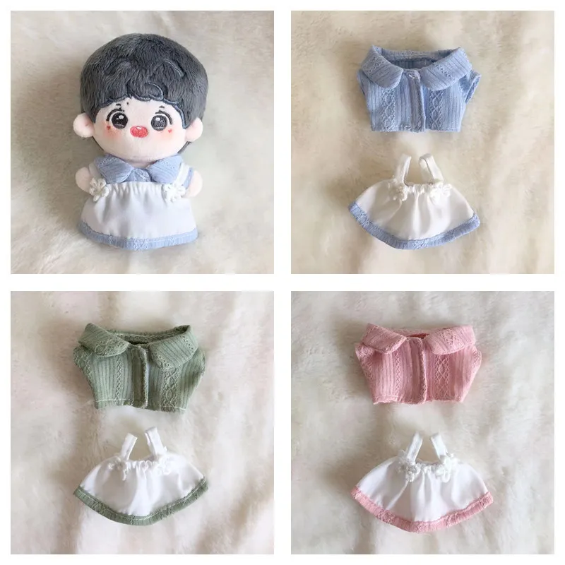 

2pc/set 10cm Cotton Doll Clothes Pink Blue Purple Green Clothes Fit for 10cm Normal Body Cotton Doll Belt Skirt Beautiful DIY