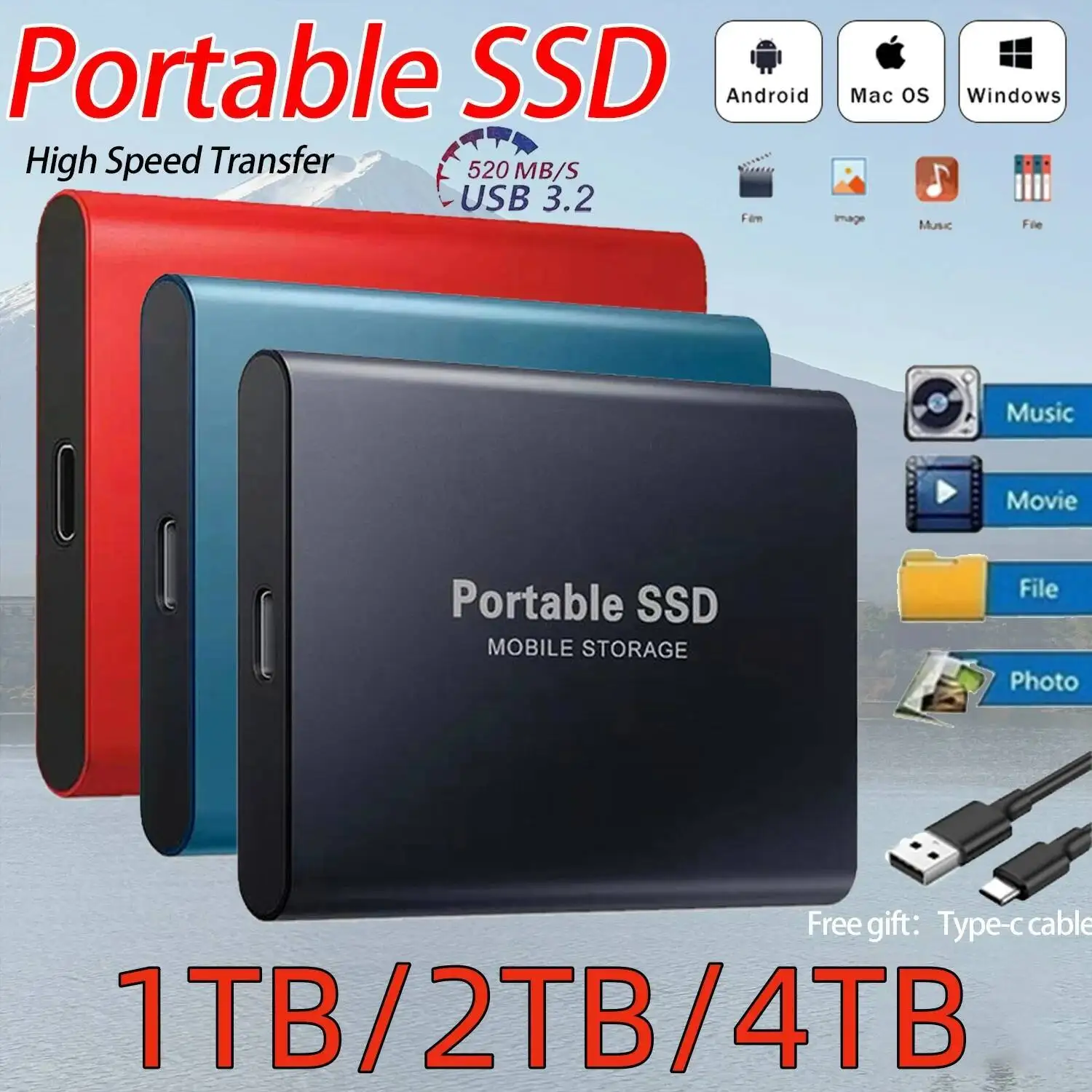 

Внешний жесткий диск емкостью 1 ТБ, оригинальный жесткий диск, стабильное управление, твердотельный накопитель, высокоскоростной SSD, ноутбук / ПК / новый