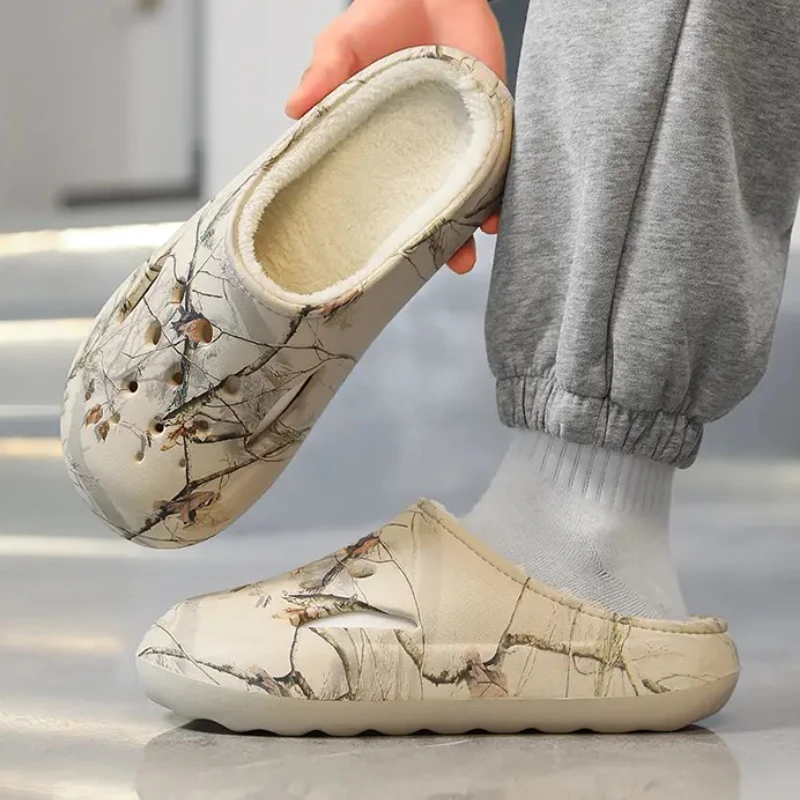 Men Winter Warm Slippers Furry Garden Shoes Soft Indoor Home Cotton Shoe EVA Plush Slides Casual Outdoor Comfortable Fur Clogs