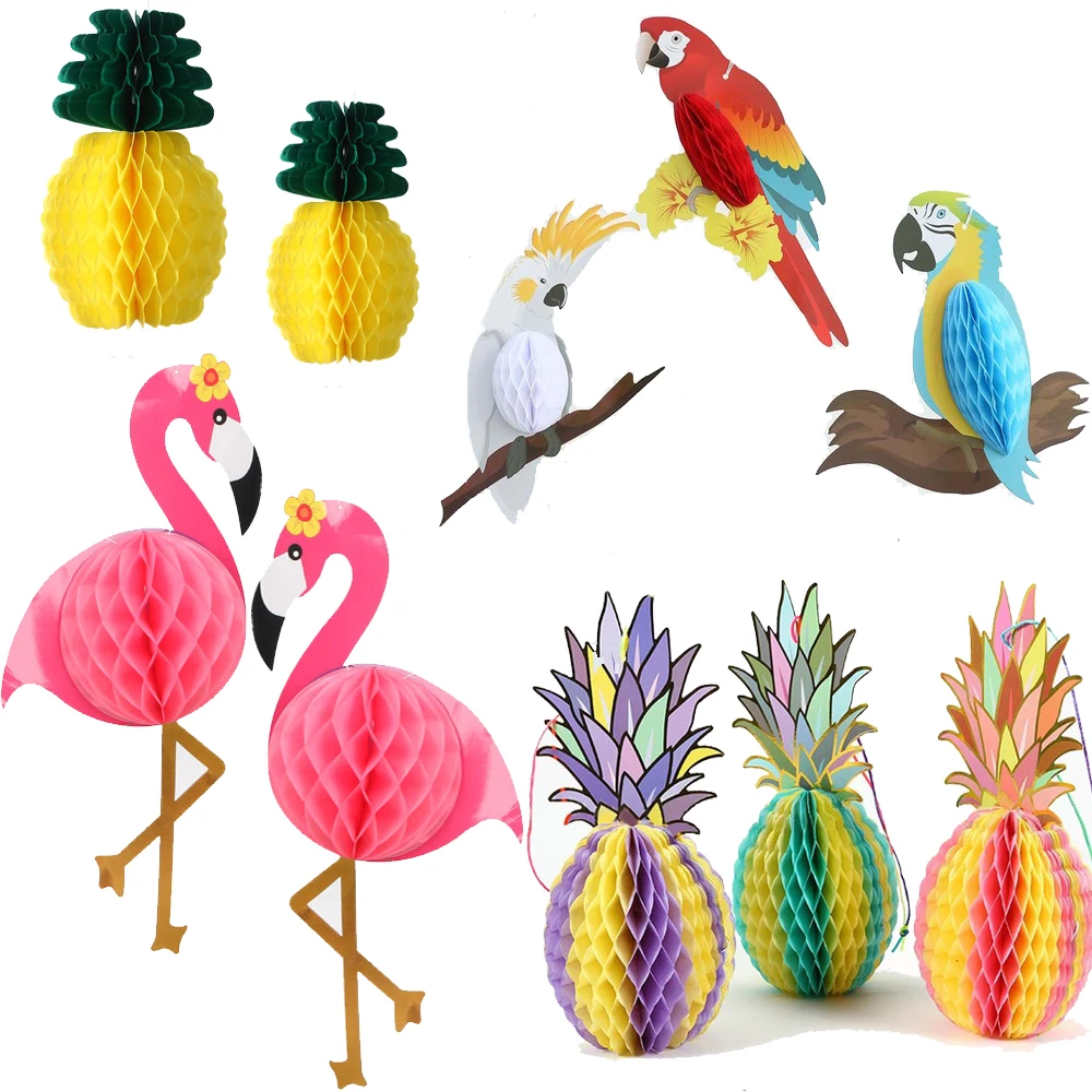 Hanging Ornament  Honeycomb Flamingo Parrot Cactus Birthday Wedding Family Gathering Summer Beach Hawaiian Party Decorations