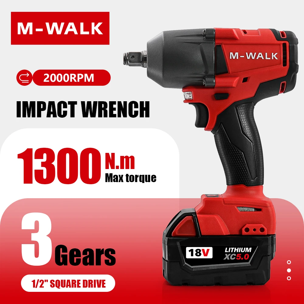 For Milwaukee 18V Battery Pin 1300N.M Torque Brushless Electric Impact Wrench 1/2 inch Cordless Wrench Screwdriver Power Tools