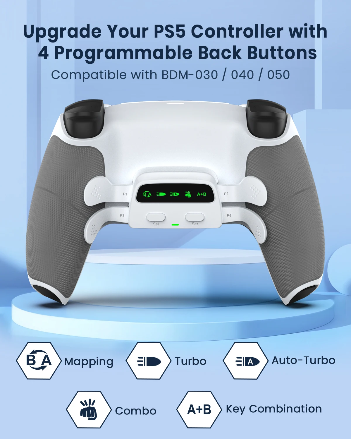 CHARM FOCUS Remap kit with 4 rear panels, suitable for PS5 controller BDM-010/020/030/040/050, with rear button, rubber grip