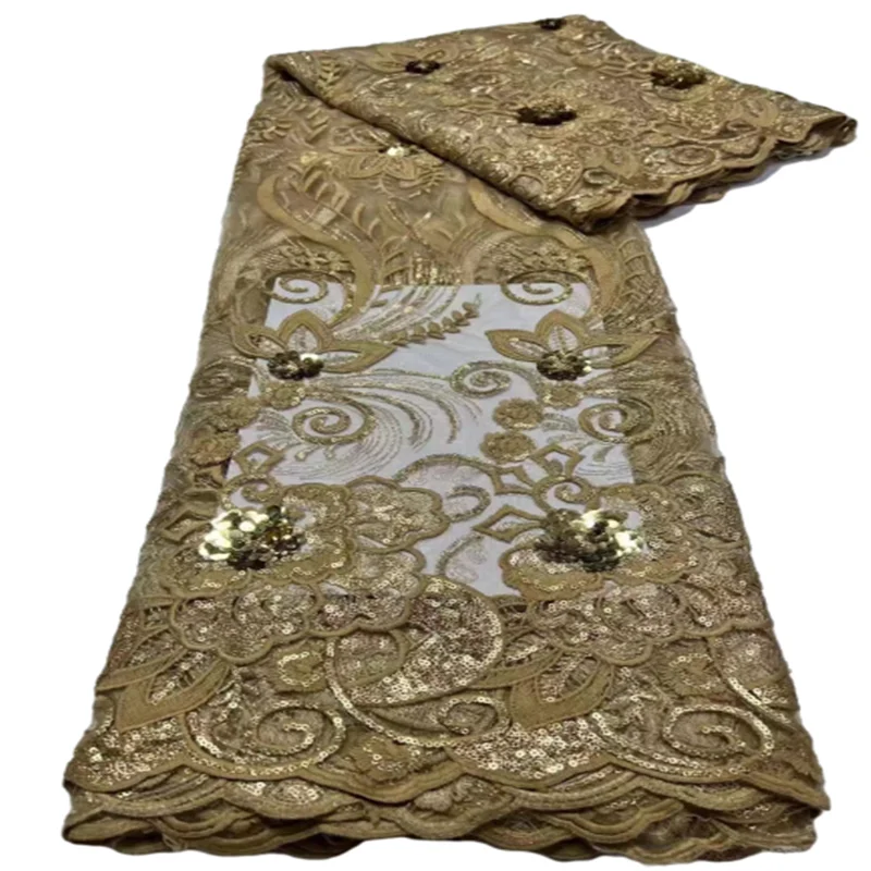 

golden high quality big african party lace fabric 2022 embroidered swiss voile lace for big occasion Nigeria clothes