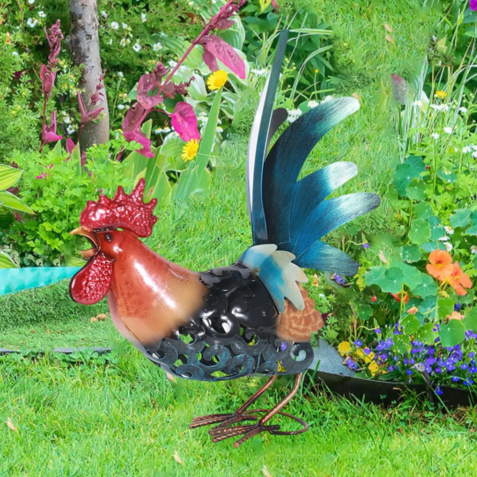 

Garden Rooster Statue Craft Collectible Iron Sculpture for Outdoor Lawn Yard