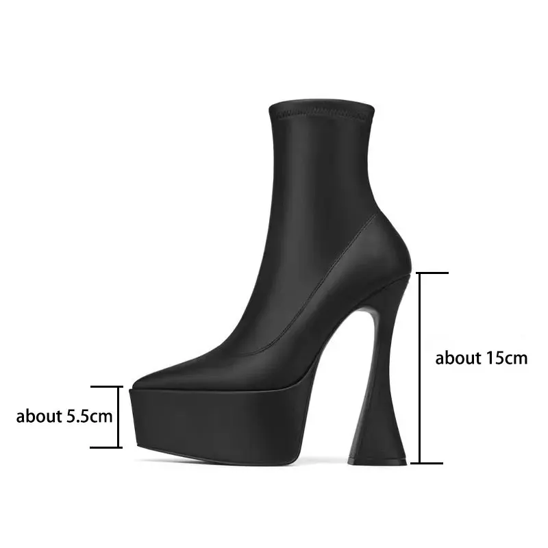 

Women's thick soled short boots, pointed elastic boots, thick high-heeled pads, fashionable, novel in autumn and winter